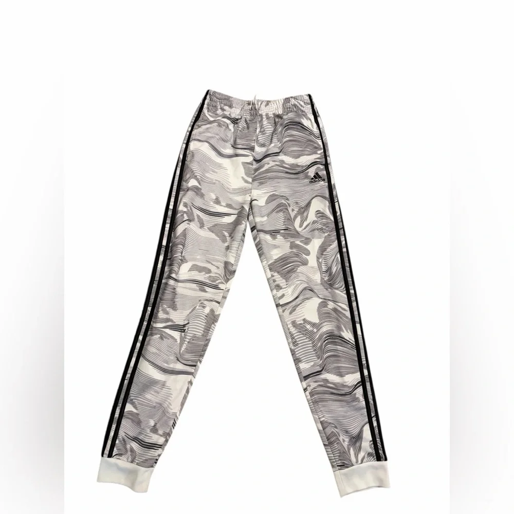 Adidas Black Gray Warped Camo Joggers Track Pants Youth Boys 14/16 Athletic - Picture 2 of 7